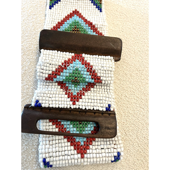 Aztec Beaded 30"x4" Wide Belt Seed Beads Western Native Stretch Wood Clasps - Picture 8 of 8